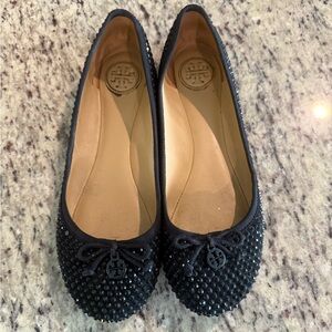 Tory Burch Black Crystal Embellished Flats